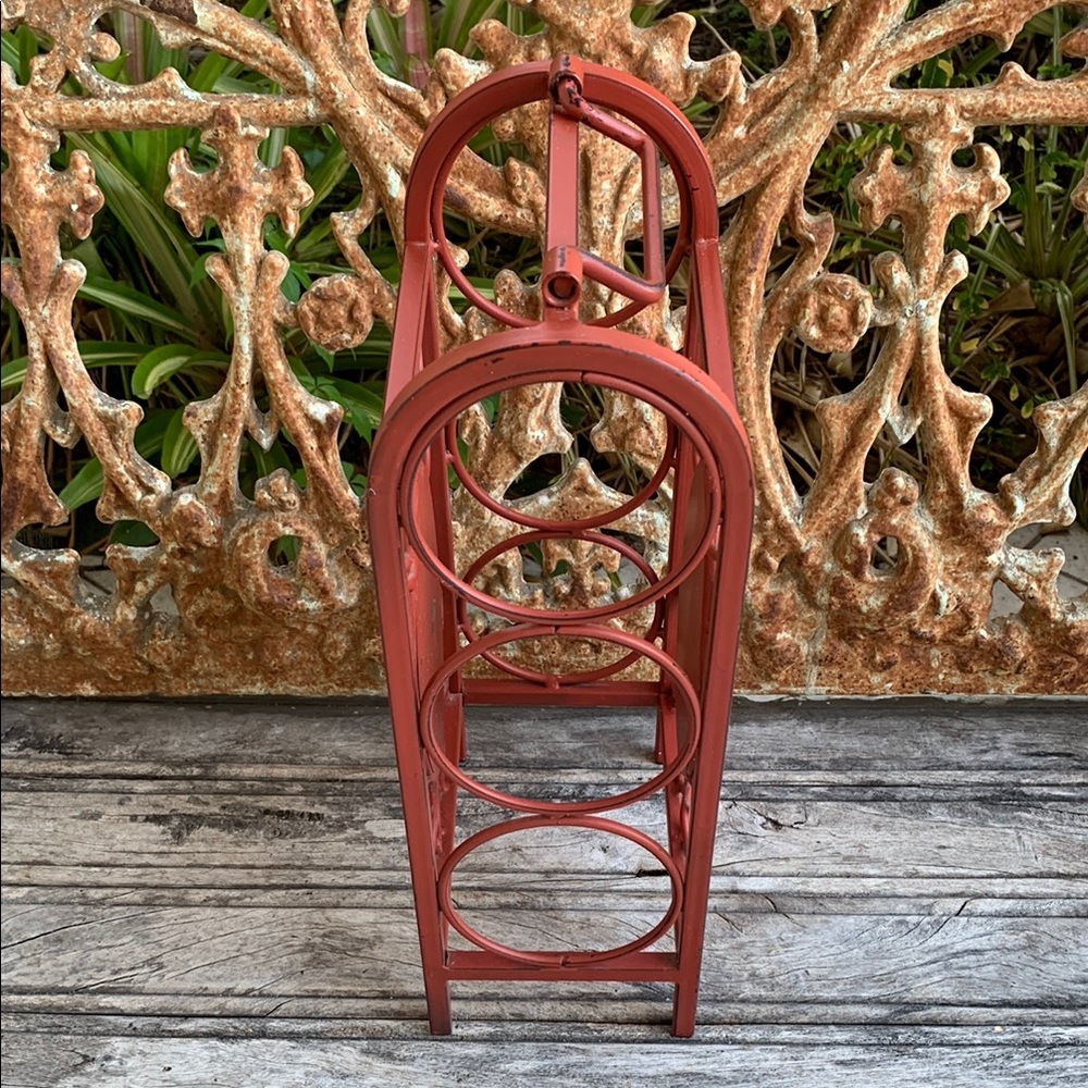 Red Farmhouse Wrought Iron Wine Rack - Picture 7 of 14